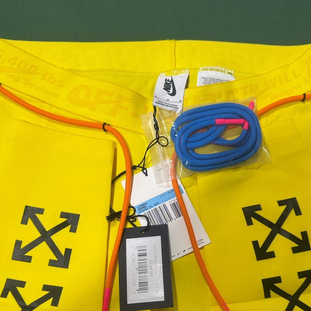 Off-White Yellow tights with Black Arrows and Blue Accents Medium